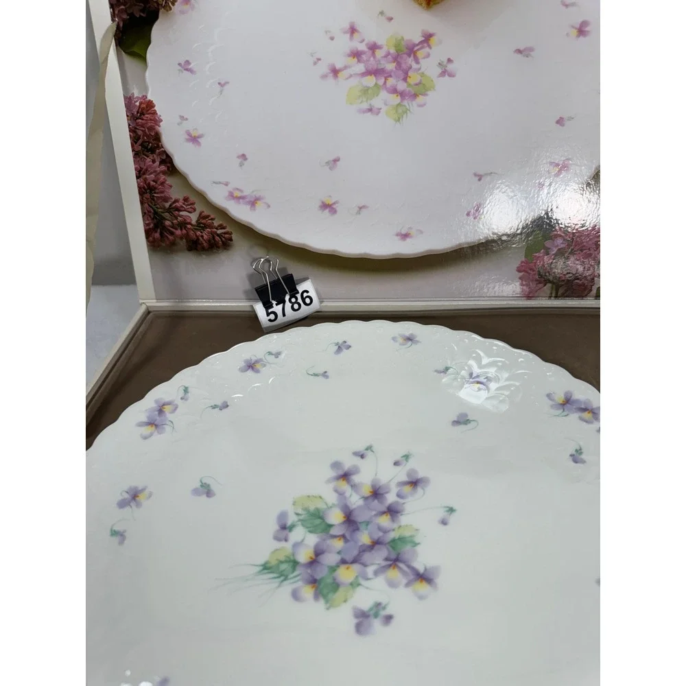 Mikasa Blue Violets B2057 Bone China Cake Plate and Server Set Japan Scalloped